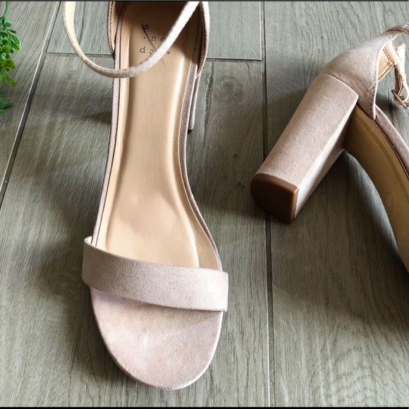 Beige High Strap Block Heels - Picture 3 of 9